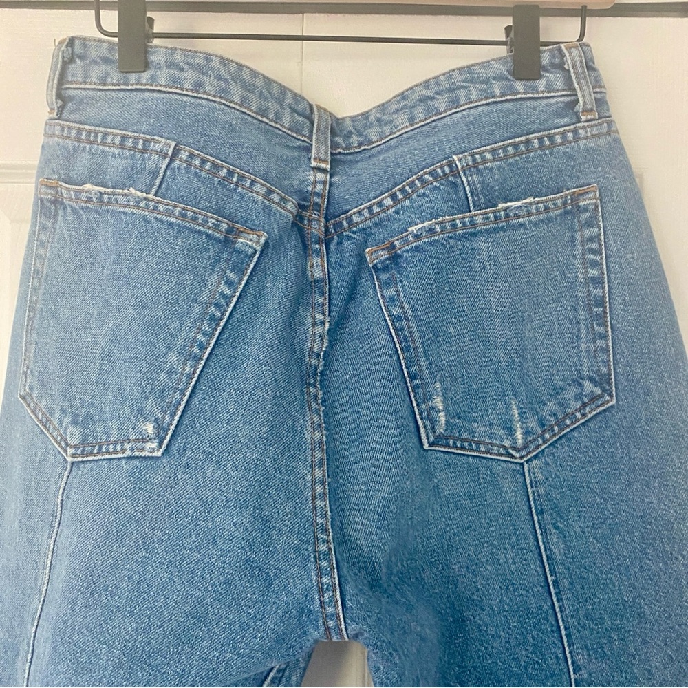 Reformation Jeans Women 29 Seamed‎ Straight Raw Hem Pintuck Medium Wash - Picture 7 of 8